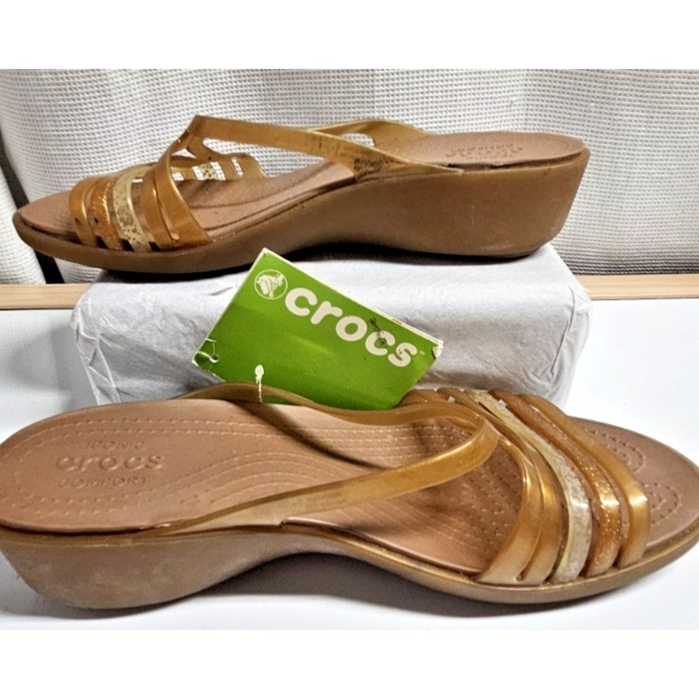 NWT CROCS Isabella Mini wedge strappy slide sandals bronze woman Sz US 9